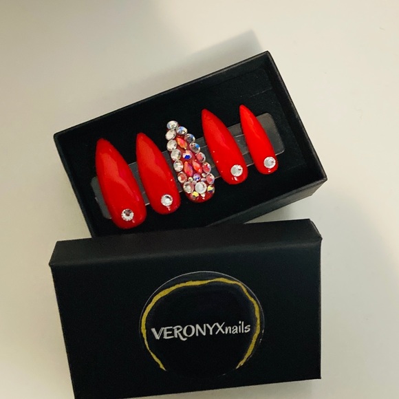 Handmade Scarlet set•Long Red Almond PressOn nails - Picture 2 of 4